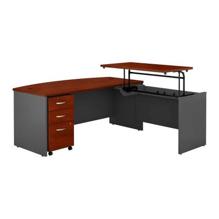 Bush Ind Bush Furniture 72in 3 Position Bow Front Sit-Stand L-Desk - Graphite Gray / Hansen Cherry - Series C SRC126HCSU